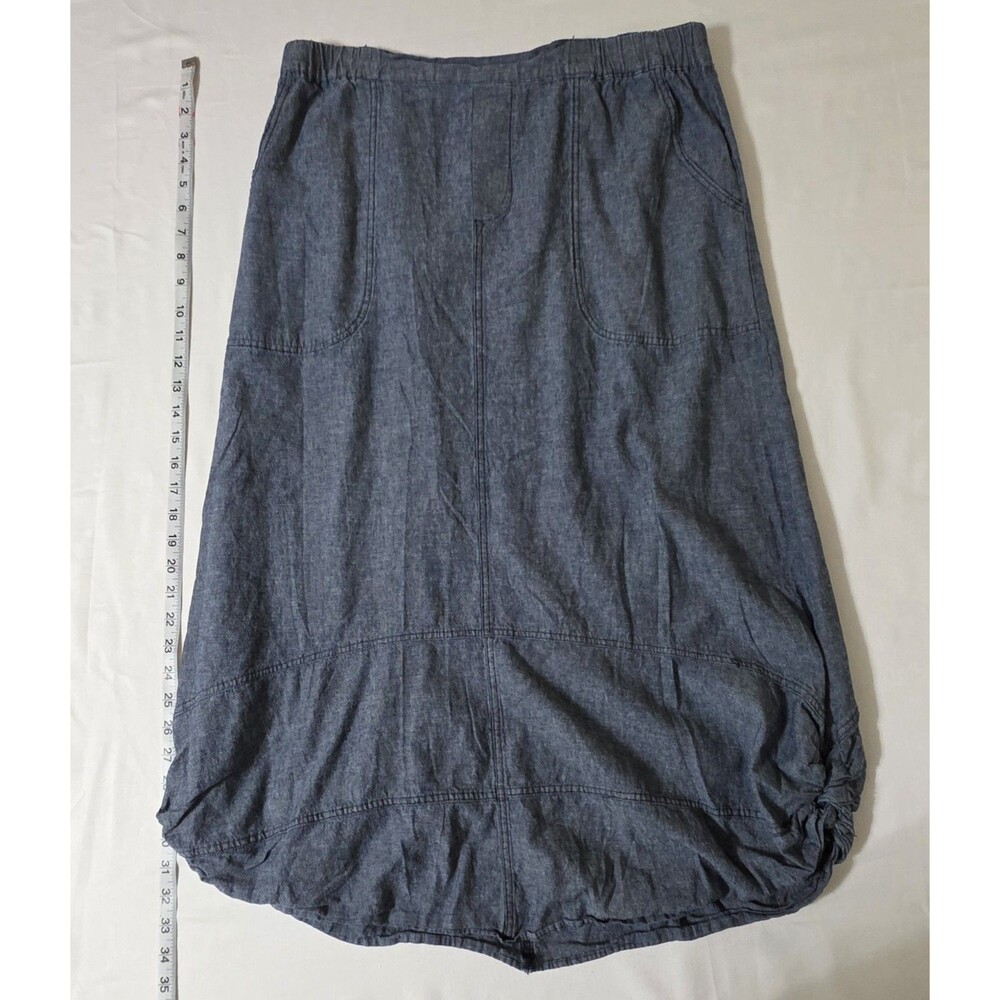 XCVI Chambray Bubble Hem Maxi Skirt Sz L Gray Blue Elastic Waist Pockets